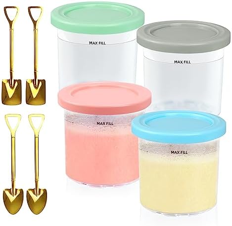 16oz Ninja Creami Containers,4PCS Creami Pint Containers,Ice Cream Pints Containers with Lids for NC301 NC300 NC299AMZ Series Ice Cream Maker(Free Spoons)