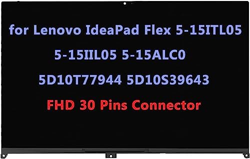 15.6" Replacement for Lenovo IdeaPad Flex 5-15ITL05 5-15IIL05 5-15ALC05 82HV 82HT 81X3 5D10T77944 5D10S39643 FHD-IPS LCD Display Touch Screen Digitizer Assembly Bezel with Board