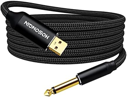 HOSONGIN [Upgraded Version] USB Guitar Cable, Guitar 1/4 Inch TS to Computer USB Interface Cable Adapter for Instruments Recording Singing, Premium Braided Shielding Cable, Length 10FT
