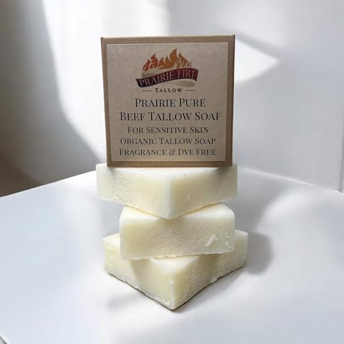 Pure Beef Tallow Soap Bar, (3 Pack) Grass Fed and Finished - Face, Body and Hair - Cleans, Moisturizes, Soothes, and Hydrates. Natural and Organic Fragrance Free