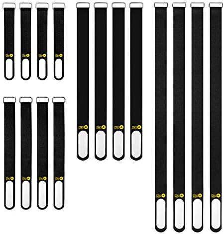 Wrap-It Storage Cinch-Straps (Assorted 16-Pack) Black - Hook and Loop Strap with Write on Label for Easy Cord Identification and Cable Management