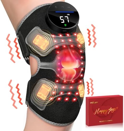 Upgraded Red Light Therapy Knee Brace - Knee Massager with 4 Vibration Areas, 660nm&850nm, Wireless Controller, Near Infrared Red Light Therapy Heated Device for Knee Elbow Shoulder Pain