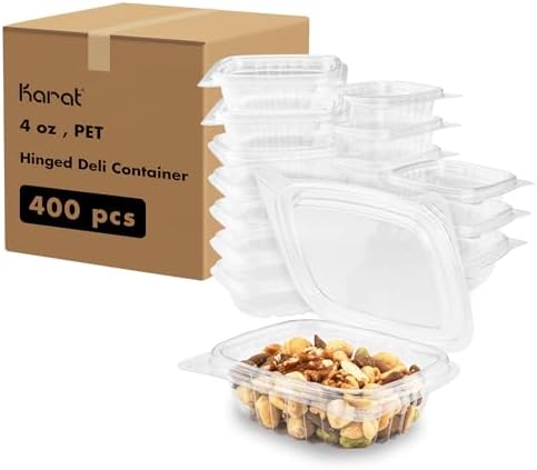 Karat 4oz PET Clear Clamshell Deli Containers - Leak-Resistant, Easy Seal for Freshness, Ideal for Salads, Fruits, Sides & Desserts - Multipurpose Plastic Take Out Food Containers (Pack of 400)
