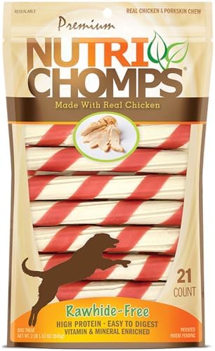 NutriChomps Dog Chews, 6-inch Twists, Easy to Digest, Rawhide-Free Dog Treats, 21 Count, Real Chicken flavor