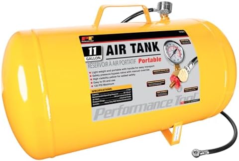 Performance Tool W10011 Hi-viz 11-Gallon Horizontal Portable Air Tank With Tire Air Chuck , Yellow