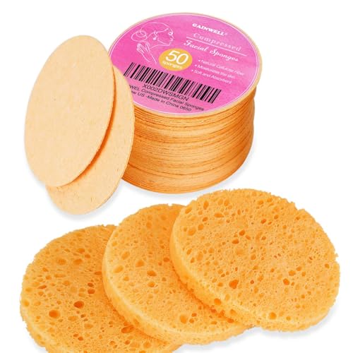50-Count Compressed, GAINWELL Cellulose, 100% Natural Cosmetic Spa sponges for Facial Cleansing, Exfoliating Mask, Makeup Removal