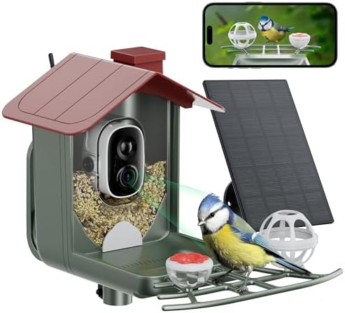 Bird Feeder with Camera Outdoor Solar: Smart Bird Feeder with Camera Wireless - Bird Houses for Outside Garden - 2K Video Birdfeeder with Camera Live AI Recognition Visible Window Auto Capture