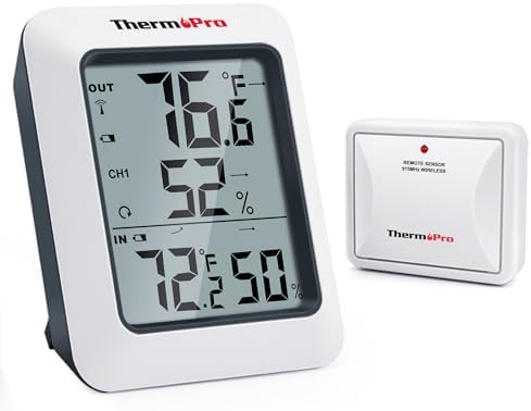 ThermoPro TP60 Digital Hygrometer Indoor Outdoor Thermometer Wireless Temperature and Humidity Gauge Monitor Room Thermometer with 500ft/150m Range Humidity Meter