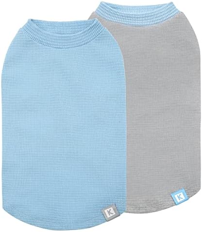 KYEESE 2Pack Dog Shirts Waffle for Small Dogs Stretchy Dog T-Shirts Lightweight Dog Tank Top Sleeveless Dog Vest Breathable, X-Large, Blue+Grey