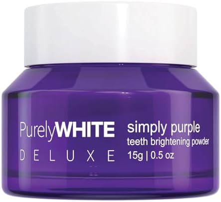 PurelyWHITE DELUXE, Simply Purple Brightening Powder - Conceals Stains, No Sensitivity - Enamel-Safe Toothpaste Whitening Powder for Coffee, Tea, Food, Wine, and Tobacco Stains.