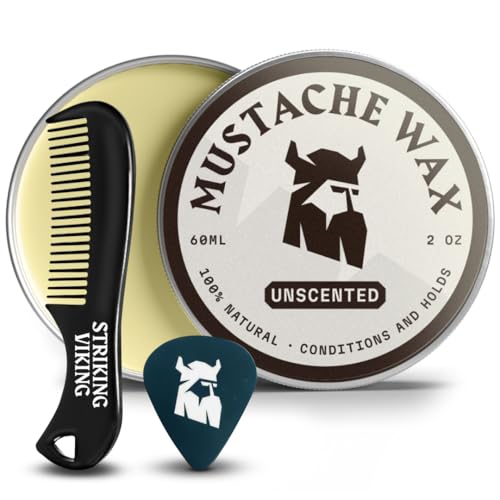 Striking Viking Mustache Wax & Comb Kit – Beard & Mustache Wax for Men with Strong Hold Natural Beeswax - Helps Tame, Style & Groom (Unscented, 2 Ounce)