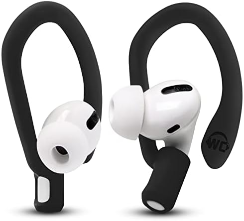 WC HookZ - Patented Upgraded Over Ear Hooks for AirPods Pro 1, 2 & AirPods 1, 2 & 3- Two Size Pairs Included in Package, Unique Left & Right Hook, Made by Wicked Cushions | Pitch Black