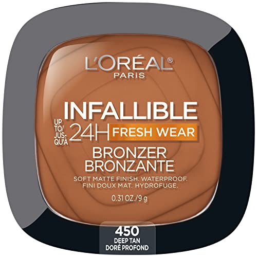 L’Oréal Paris Infallible Up to 24H Fresh Wear Soft Matte Longwear Bronzer. Waterproof, heatproof, Transfer, humidity and sweatproof, Deep Tan, 0.31 oz