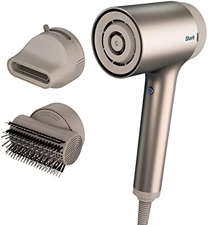 Shark HD112BRN Hair Blow Dryer HyperAIR Fast-Drying with IQ 2-in-1 Concentrator and Styling Attachments, Auto Presets, Rotatable Hot Air Brush, No Heat Damage, Ionic, Stone (Renewed)