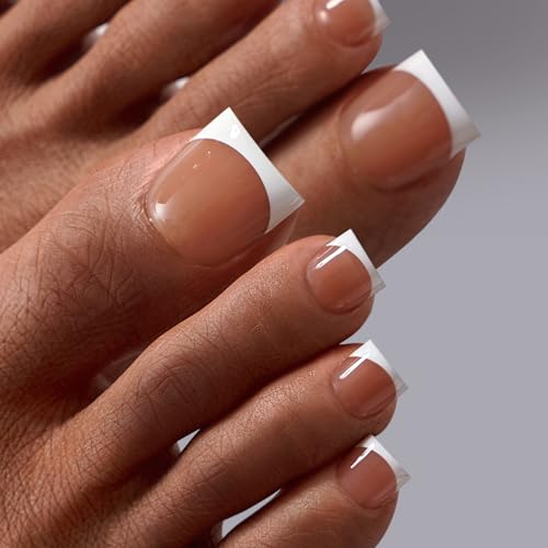 BTArtbox Press On Toenails - Lamp-Curable Real Square Toe Nail Press Ons with Glue for Women, Semi-Transparent Fake Toe Nail Tips with French Tip in 15 Sizes - 30 Toenails Kit, Exude Elegance