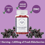 Elderlane Elderberry Gummies for Adults and Kids - Vitamin C and Zinc – Sambucus Nigra Black Elderberry Immune Support - Non-GMO, Vegan, Gluten-Free, Gelatin-Free - 60ct, 100mg Elderberry