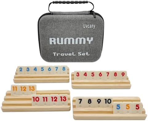 Travel Rummy Cube Set with 4 Wooden Racks, 106 Rummy Cube Game Tiles with Portable Case for Family Classic Board Games - Travel Edition
