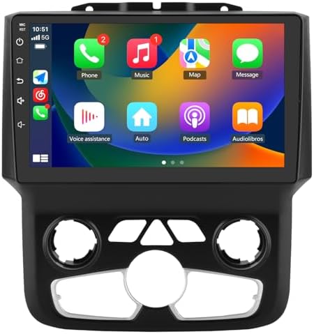 Car Radio Stereo for Dodge Ram 2013-2019 1500 2500 3500 Built in Carplay/Android Auto 9 inch Head Unit 2G RAM 32G ROM with DSP BT GPS FM WiFi Automatic AC