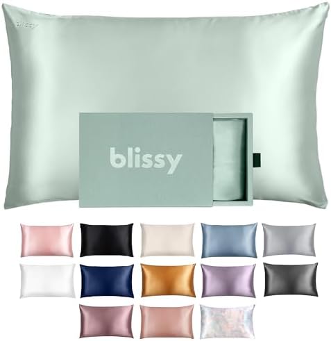 Blissy Silk Pillowcase - 100% Pure Mulberry Silk - 22 Momme 6A High-Grade Fibers - Silk Pillow Cover for Hair & Skin - Regular, Queen & King with Hidden Zipper (King, Matcha)