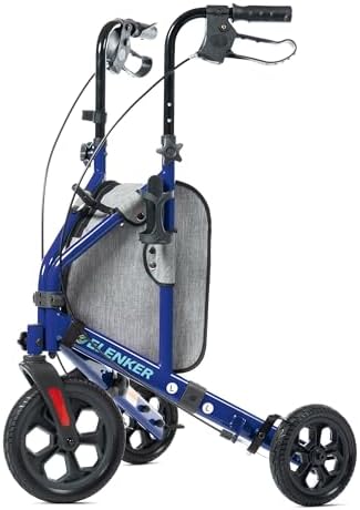 ELENKER All Terrain 3 Wheel Walkers for Seniors, 3 Wheeled Rollator with 10” Wheels, Narrow Walkers for Small Spaces, Compact Folding, Ideal for Traveling, Blue