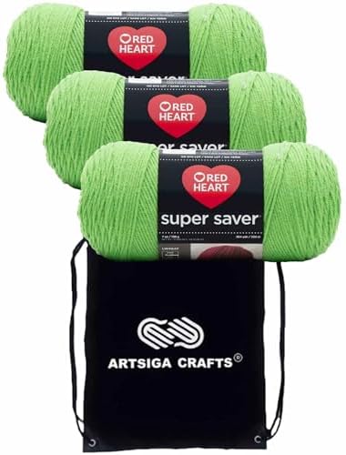 Red Heart Super Saver Spring Green E300-672 (3-Skeins - Same Dye Lot) Worsted Medium #4 Acrylic Yarn for Crocheting and Knitting with Project Bag