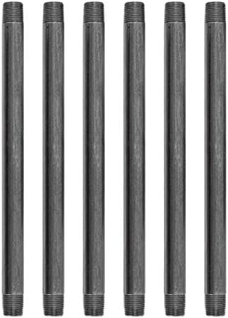 PIPE DÉCOR 1/2” x 12” Malleable Cast Iron Pipe Nipple, Pre Cut Connectors, Industrial Steel Grey Fits Standard Half Inch Black Threaded Pipes Nipples and Fittings, Build Vintage DIY Furniture, 6 Pack
