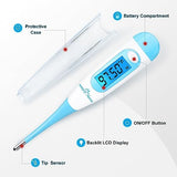 Easy@Home Digital Basal Thermometer with Blue Backlight LCD Display, 1/100th Degree High Precision and Memory Recall, NOT Bluetooth Enabled, Upgraded EBT-100B(Blue)