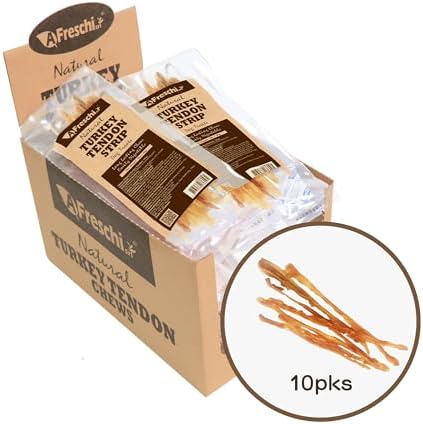 Afreschi Turkey Tendon for Dogs, All Natural Human Grade Puppy Chew, Turkey Sourced from USA, Hypoallergenic, Easy to Digest, Rawhide Alternative,10 Packs/Box Strip