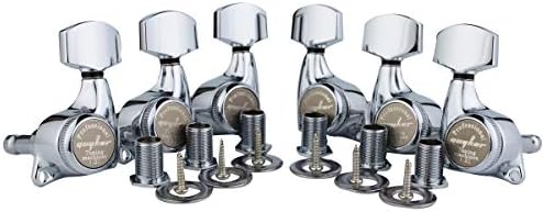 Guyker 6Pcs Guitar Locking Tuners (3L + 3R Handed) - 1:21 Ratio Lock String Tuning Key Pegs Machine Heads with Hexagonal Handle Replacement for LP SG Style Electric, Folk or Acoustic Guitars - Chrome