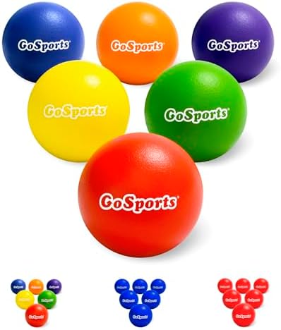 GoSports Soft Skin Foam Playground Dodgeballs - Choose 6 or 7 Inch No Sting Balls for Kids - Set of 6 Includes Mesh Carry Bag