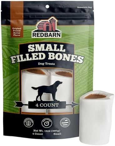Redbarn Pet Products Small Filled Dog Bones, Peanut Butter Flavor - Long Lasting Stuffed Femur Chew Treat Made in USA - 4 Count - Packaging May Vary