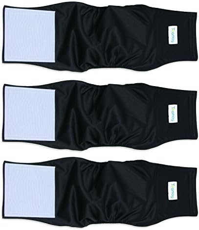 Teamoy 3 Pack Male Dog Diaper Wrap, Washable Puppy Belly Bands, Super-Absorbent and Comfortable(L2,20-24" Waist, Black)