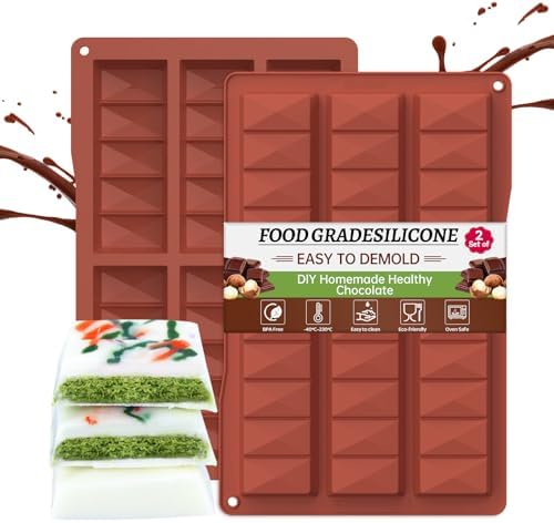 Deep Chocolate Bar Mold Silicone, Non-Stick Chocolate Mould, Food Grade Chocolate Molds for Dubai Chocolate Bar Pistachio Kunafa Molds Kit and Baking Candy Cake(Red Brown)