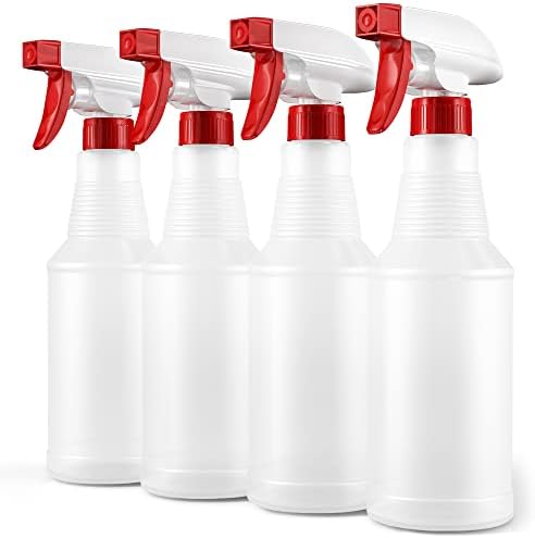 LiBa Spray Bottles (4 Pack,16 Oz), Refillable Empty Spray Bottles for Cleaning Solutions, Hair Spray, Watering Plants, Superior Flex Nozzles, Mist Sprayer, Bleach/Vinegar/Rubbing Alcohol Safe