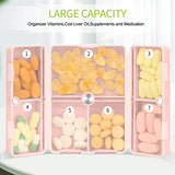 FYY Daily Pill Organizer [Folding Design],2 Pcs 7 Compartments Portable Travel Pill Case Box for Purse Pocket to Hold Vitamins,Cod Liver Oil,Supplements and Medication-Pink