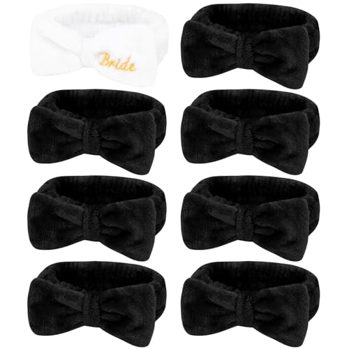 Semato Bachelorette Party Favor Set Bride Spa Headband Bride Headband and Bridesmaid Headband Skincare Headbands for Women Cute Bow Head Bands Party Supplies (1 bride+ 7 black)