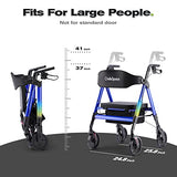 OasisSpace Heavy Duty Rollator Walker - Bariatric Rollator Walker with Large Seat for Seniors Support Up 450 lbs (Blue)