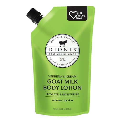 Dionis Goat Milk Skincare Body Lotion 16.9oz Refill Pouch, Cruelty Free Clean Ingredients & Dermatologist Tested Lotion for Dry Skin, Hydrating & Deeply Moisturizing Rich in Vitamins, Verbena & Cream