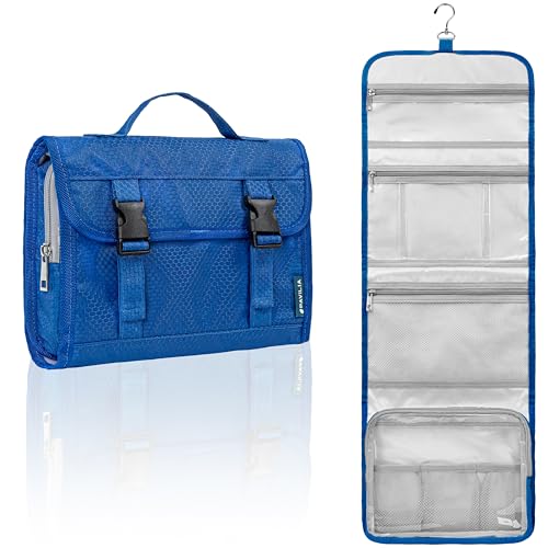 PAVILIA Travel Hanging Toiletry Bag for Women Men, Large Capacity Makeup Bag Kit, Waterproof Cosmetic Storage Organizer Case for Bathroom Shower, Royal Blue
