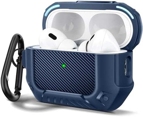 MOBOSI for Airpods Pro Case(2nd/1st Gen), Compatible with MagSafe, Carbon Fiber AirPods Pro 2nd Generation Case, Magnetic Lid, Hard Shell Protective Case Cover with Keychain(2023/2022/2019), Blue