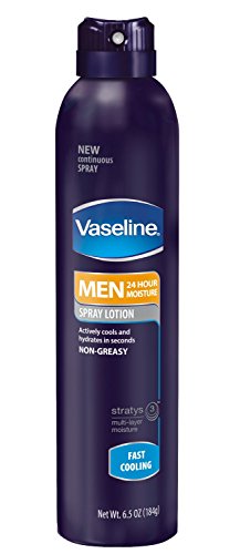 Vaseline (2 Pack) Mens 24 Hour Hydration Spray On Lotion, Fast Cooling, 6.5 Ounces each