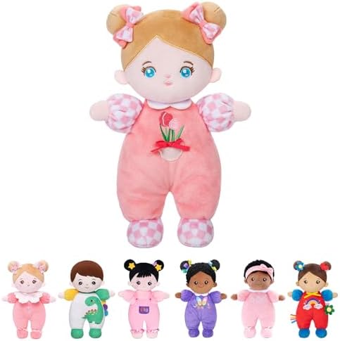 OUOZZZ Soft Baby Doll for Girls - My First Baby Doll Birthday Gifts for Girls Plush Rag Dolls Tulip Pink Dress Toy for Toddlers Kids Infants 10"