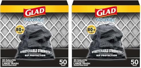 Glad Trash Bags, ForceFlexPlus Drawstring Large Garbage Bags - 30 Gallon, 50 Ct (Package May Vary) (Pack of 2)