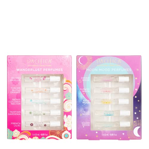 Pacifica Beauty Wanderlust & Moon Moods Perfume Set, Fragrances, Travel Perfume, Island Vanilla, French LIlac, Dream Moon, Blue Moon, Silver Moon, Clean Perfume, Vegan, 0.05 fl oz Each (Set of 10)