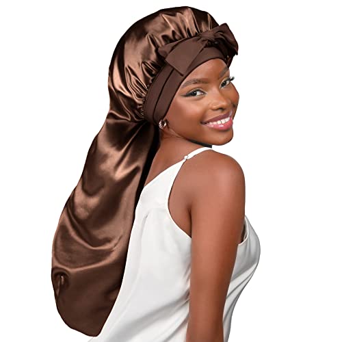 YANIBEST Silk Bonnet for Sleeping Braid Bonnet for Long Hair with Tie Band Bonnet for Braids for Black Women Curly Hair Locs