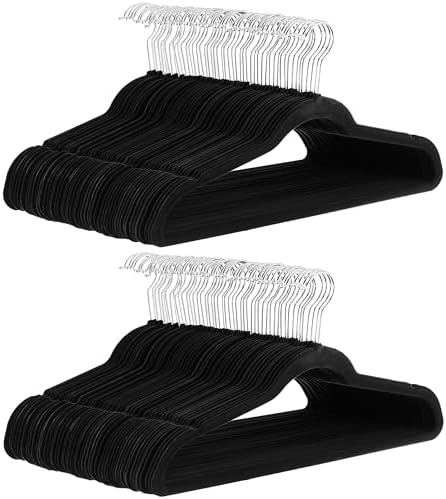 Amazon Basics Slim Velvet, Non-Slip Suit Clothes Hangers, Pack of 100, Black