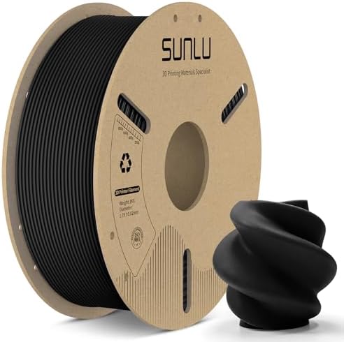 SUNLU PLA Matte Filament 1.75mm, 3D Printer Filament 1.75mm ±0.02mm, Matte PLA Fit Most FDM 3D Printer, 1KG Cardboard Spool. (Black)