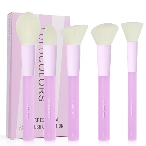 5-Piece Light Purple Face Makeup Brush Set – Soft, Cruelty-Free Synthetic Bristles with Translucent Rubber Handles, Makeup Brushes for Powder, Blush & Contour – Essential Brush Collection