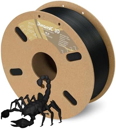 DURAMIC 3D PLA Filament 1.75mm Black 1kg Spool, Jam-Free High Stifness 3D Printing Filament with Cardboard Spool, No-Tangling No-Clogging Dimensional Accuracy 99% +/- 0.03 mm
