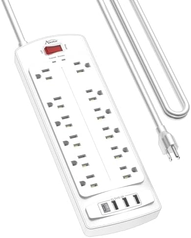 Power Strip, ALESTOR Surge Protector with 12 Outlets and 4 USB Ports(1 USB C Port), 10 Feet Extension Cord (1875W/15A), 2700 Joules, ETL Listed, White